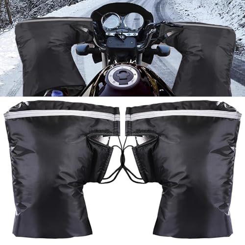 Lenkerstulpen Motorrad und Fahrrad Lenkerstulpen mit Reflektierenden Streifen Warme Lenkerhandschuhe Wasserdicht Winddicht Universell Einsetzbar Geeignet für im Freien bei kaltem Wetter (Schwarz)