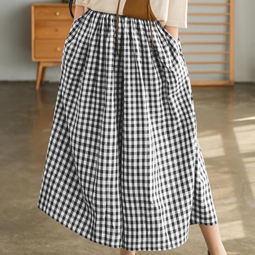 Capri Pants for Women Wide Leg Culottes Gingham Casual Summer Elastic Waist Plaid Palazzo Trousers Bottoms with Pockets2