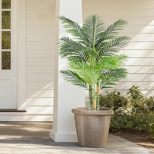 Image of 4ft Triple Golden Cane Palm Artificial Tree 120cm, Large UV-Resistant Tropical Palm Fake Plant Big Size, Perfect for Indoor or Outdoor, Ideal for House Living Room Patio or Office Decor