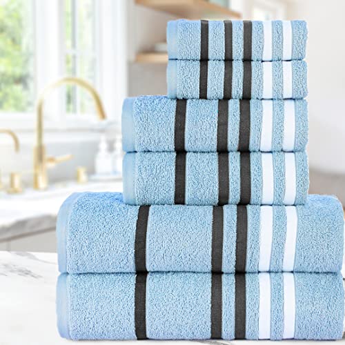 Casa Copenhagen Exotic Designed In Denmark 525 Gsm Hotel & Spa Kitchen & Bath Set Of 6 Egyptian Cotton Towels - 2 Bath Towels, 2 Hand Towels, 2 Washcloths - Sky #TOP2
