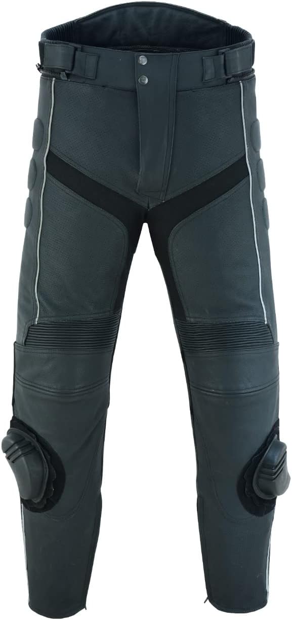 Mens Motorcycle Long Leg Leather Armoured Safety Pants IN-2088