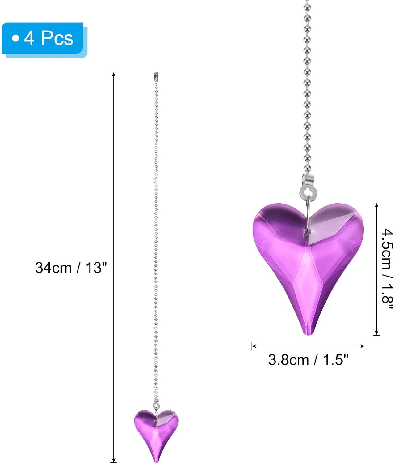 Home and Garden Parts 4 Pcs 13 Inch Crystal Ceiling Fan Pull Chains Purple (New Heart Shape) #CN/251024/06494