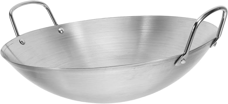 DOITOOL Stainless Steel Round Bottom Wok Two Handles Large Capacity Fry Pan for Induction and Gas Stoves Easy to Clean for Stir-frying Sichuan and Asian Dishes