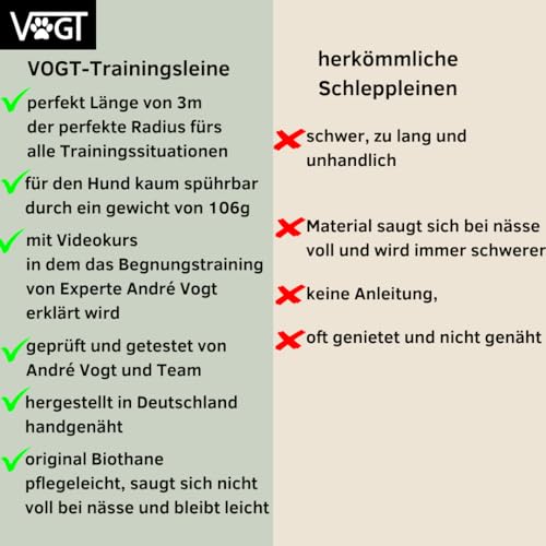 VOGT-Trainingsleine| von André Vogt |inklusive Videokurs Begegnungstraining| Schleppleine | ideale Länge 3m| original Biothane| (gelb)