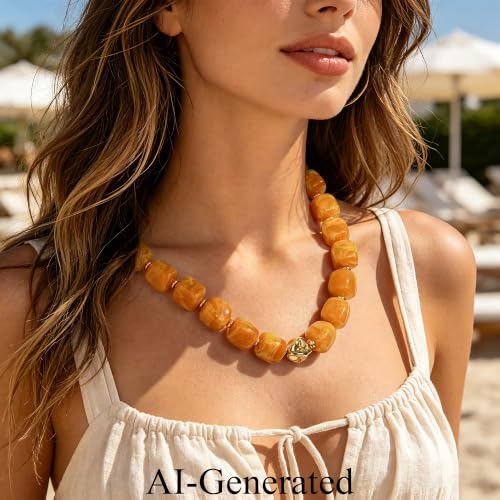 JIAOGE Chunky Necklaces for Women, Acrylic Yellow Beaded Statement Necklace — view 3