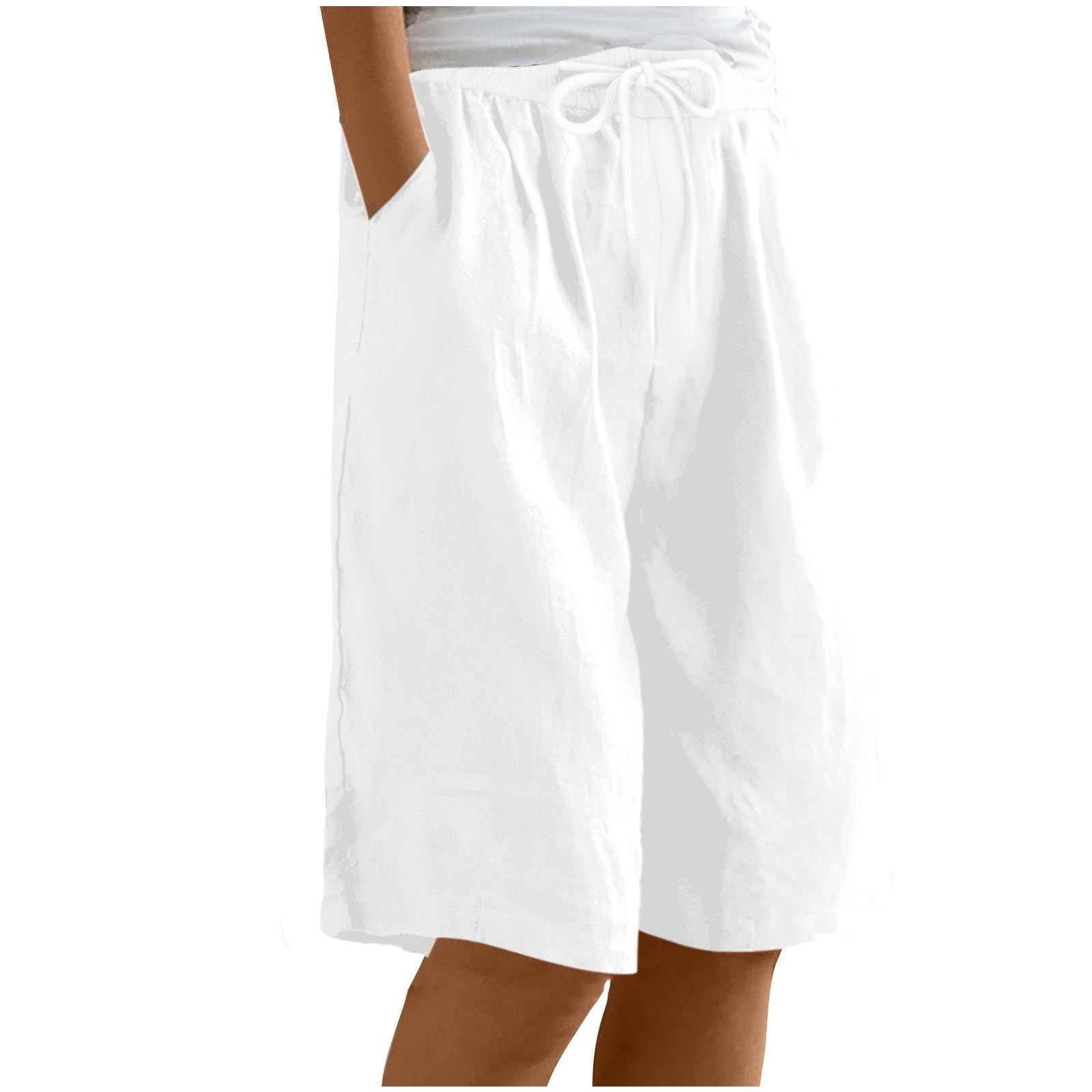 Damen Shorts Sommer,High Waist Kurze Hose Knielang mit Tunnelzug und Taschen Bequeme Freizeitshorts Locker Luftig Strandhose Elegant Einfarbige Weites Bein Sommerhose Jogginghose für Alltag & Urlaub