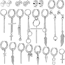 Earrings For Men Women, 24 Pieces Stainless Steel Cross Hinged Hoop Dangle Earrings For Men Women