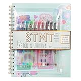 STMT D.I.Y. Sketch & Journal Set, 200-Page Spiral-Bound Unlined Notebook, Includes 10 Gel Pens, Holographic Stickers, and Storage Pouch, Cute Sketchbook & Diary, Girls Journal Kit