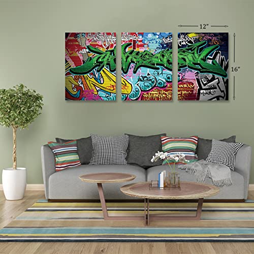 Classic Street Art Banksy Graffiti Wall Art Posters Canvas Paintings Colorful Graffiti Pictures Prints Stretched And Framed For Living Room Home Decor 12" X 16" X 3 Pieces, Inspirational Giclee Artwork #TOP6