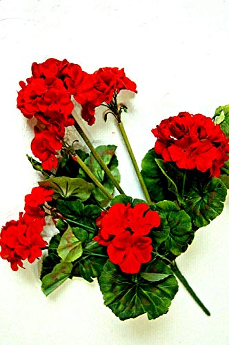 tatjana-land-deko Fleurs artificielles Géranium - Fleurs artificielles à suspendre - Décoration J1 (J1 rouge 46 cm)