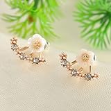 Smilestyle Trendy Women Jewelry Gold+White Flower Crystal Front & Back Ear Jacket Stud Daisy Earrings