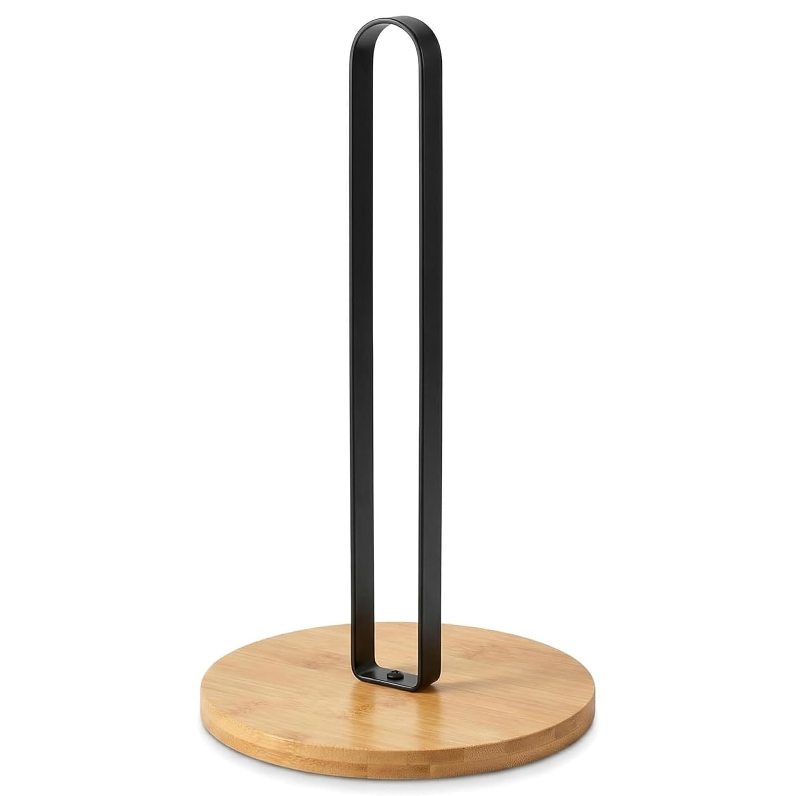 Paper Towel Holder Countertop, Standing Paper Roll Holder with Anti-slip Base, Bamboo and Stainless Steel, Black
