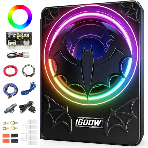 SUBPULSIX 1600W Slim Underseat Car Subwoofer and Amp Package, Powered Under Seat Subwoofer with Built-in Amp, Subsonic Deep Bass, Cast Aluminum, DSP Class D, LED Ambient Light, for Truck SUV Sedan by SUBPULSIX - Used condition - US$77.75