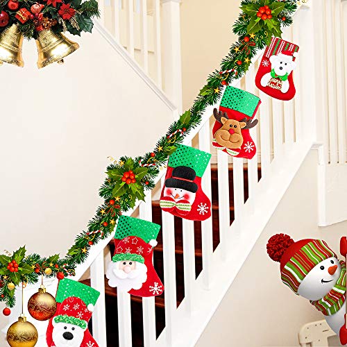 Christmas Stockings, 5 Pack 6 Inch 3D Classic Christmas Stocking Hanging Decoration Santa Snowman Reindeer Xmas Character for Holiday Party Decoration - Thumbnail 2