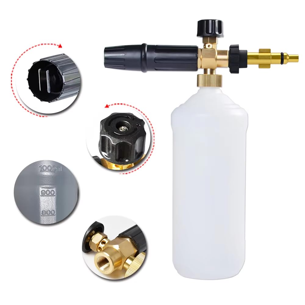 Lancia schiuma per idropulitrice Ugello in schiuma con punte da 1,25 e 1,10 mm e bottiglia da 1 l, compatibile con Lavor Wash Lidl Parkside Sterwins Deko Champion Vax, ad alta pressione