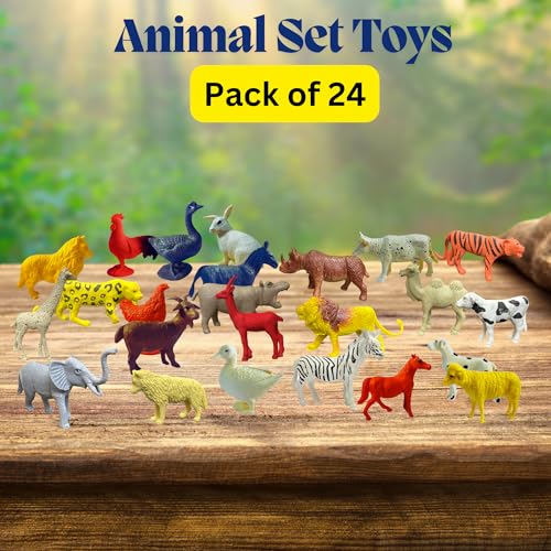Image of ZESTHOME Animal Toys Set for Kids | Farm, Domestic & Wild Animal Figures | BPA-Free PVC | 6-8 cm | Educational PVC Rubber Toys for Boys & Girls | 24 pcs