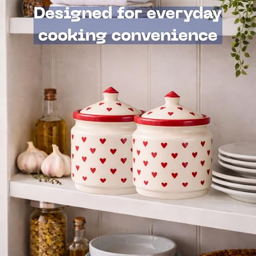 Image of Classyo Ceramic Storage Containers - 700 ml, Salt Container, Pickle Jar with lid, Ceramic Jars for Kitchen Storage for Achar and Namak (Set of 2, Heart Design)