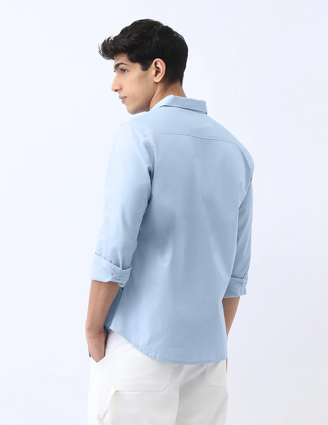 Urbano Fashion Men's Light Blue Cotton Full Sleeve Regular Fit Casual Solid Shirt (shirtsolreg-02-lblue-m) 2