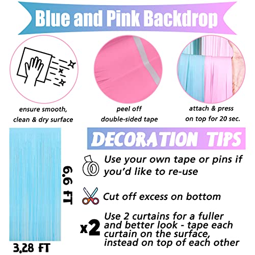Image of 4 Pack 3.2Ft x 6.6Ft Pink Blue Fringe Curtain Backdrop, Metallic Tinsel Foil Fringe Streamers Curtains Background for Photo Booth Wedding Gender Reveal Backdrop Boy or Girl Birthday Party Decoration