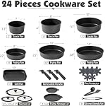 Ensemble de 24 pièces de casseroles et poêles SENSARTE, ustensiles de cuisine antiadhésifs avec poignée détachable, ensemble de cuisine induction avec poignée amovible, antiadhésif sain pour VR, compatible lave-vaisselle et four (noir)