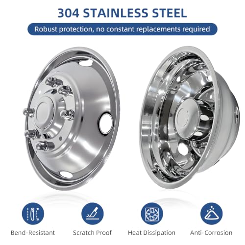 Image of hightall 19.5 Wheel Simulators, 19.5 inch 10 Lug Stainless Steel Hubcaps,Polished Surface,2Pcs Front Wheel /2Pcs Rear Wheel,Bolts On Wheel Cover Set Compatible with Ford 1999-2002 F450 /F550