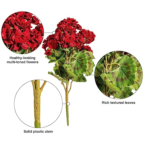 Vickerman Everyday Artificial Red Geranium Bush 18" Long - Premium Faux Floral Home Decor - Maintenance Free Flowers. Add The Beauty Of Lush Flowers Without The Care And Watering. #TOP6