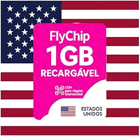 FlyChip eSIM para Estados Unidos, 1GB Recargável, Plano de 30 Dias, Chip Virtual para Viagem Internacional