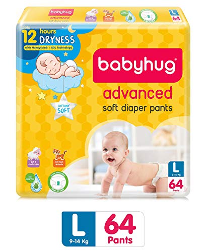 Image of Babyhug Baby Diapers Pants Large 64s Pack - Advanced Soft Diapers Pants(Pack of L64) (9-14 Kg)