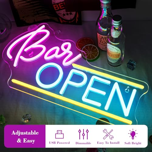 Image of WX&YH Bar Open Neon Sign Led Sign for Wall Open Home Bar Decor Open Bar Neon Lights Signs for Business Window Pub Cafe Man Cave Club Restaurant Open Sign Decor Gifts to Club Party