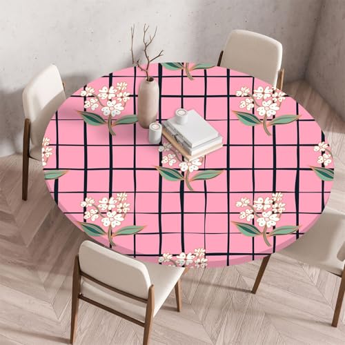 Muiuou Round Tablecloth, Waterproof Wipeable Table Cover Elastic Edge, Printing Reusable Round Table Cover Protector Cloth, Fitted Kitchen Restaurant Home Decoration (Diameter 130cm,Style 20)