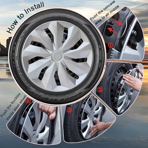 Image of Hubcap Wheel Cover Replacement R14 Hub Caps Universal-Fit Steel Wheel Rim Cover ABS Material Exterior Accessories for Car Truck SUV -Set of 4(14-inch,Silver)