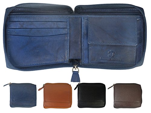 Bullz Men's Leather Zip Around Wallet ID Card Window Secure Zipper Bifold Tan3