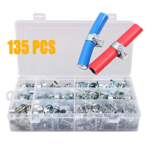 Hose Clamp 135 Pack Stainless Steel Assortment Adjustable Range Hose Clamp for Plumbing Automotive and Mechanical Application
