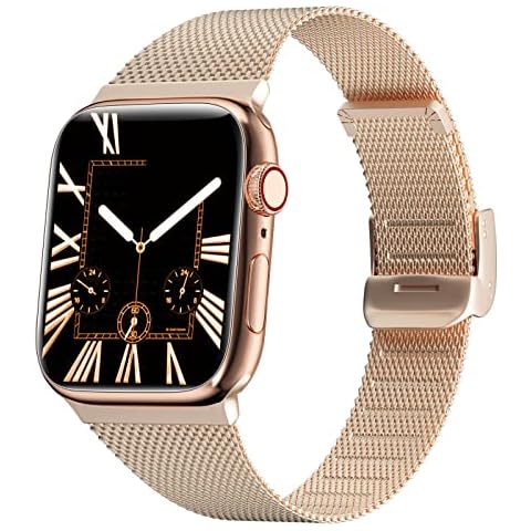 Yoohoo Straps Compatible with Apple Watch Straps 45mm 44mm 42mm for Women/Men, Stainless Steel Metal Straps for iWatch Series 7 SE 6 5 4 3 2 1, Comfortable, Durability, Easy to Adjust, Champagne Gold Cover