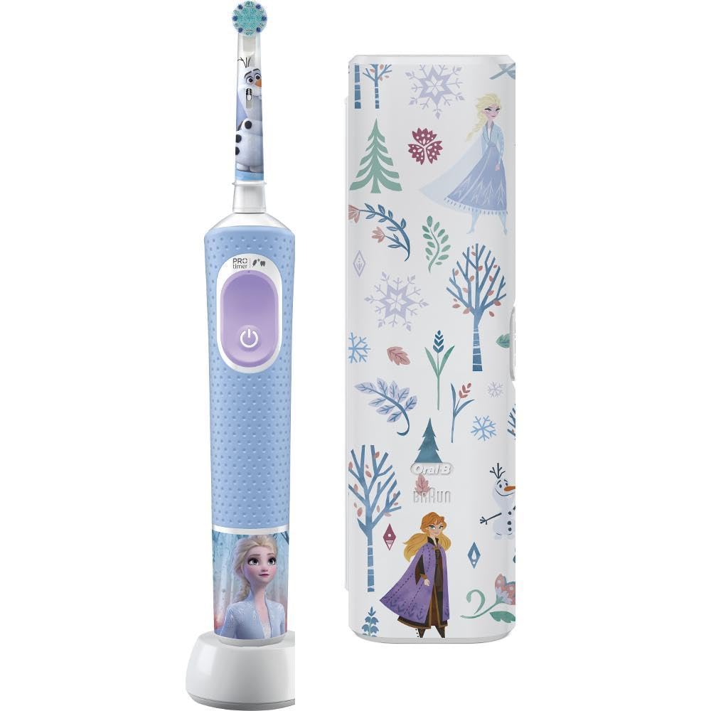 Oral-B Pro Kids Cepillo de dientes eléctrico para niños con personajes de Frozen, estuche de viaje, creado con tecnología Braun, para niños mayores de 3 años