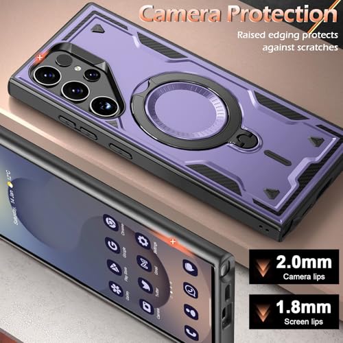 Image of for Samsung Galaxy S25 Ultra Case Magnetic with Stand, with Mag-Safe, with Screen Protector, Wireless Charging, Shockproof for Samsung S25 Ultra 5G Phone Case, Ring Holder Cover Purple