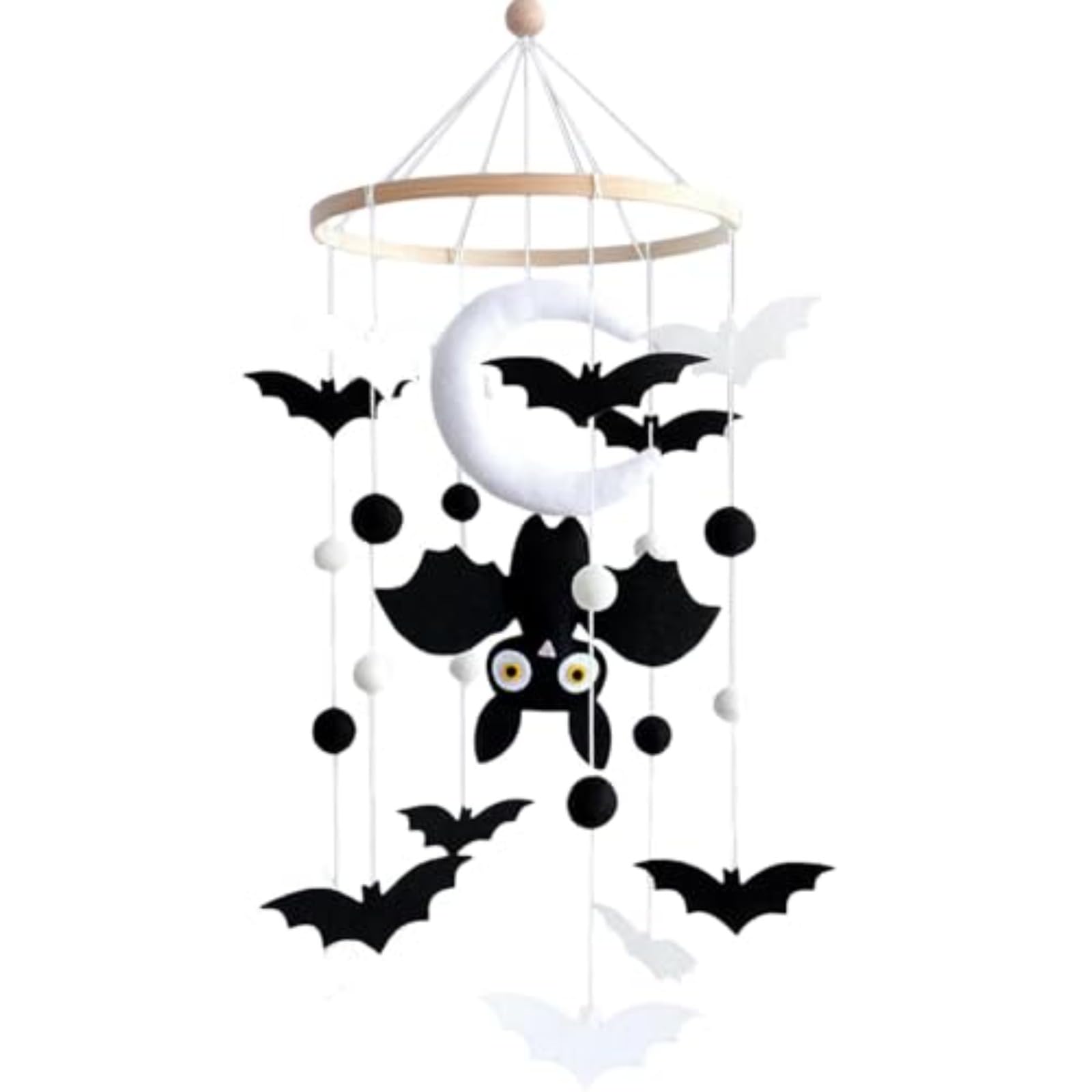 Baby Mobile for Cot, Felt Bat and Moon Halloween Hanging Mobiles for Crib