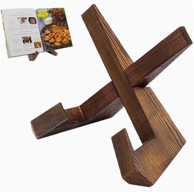 Wooden Cookbook Stand for Kitchen Recipe Book Holder for Kitchen Counter Holder Cookbook Holder Rustic Cook Book Holder Stand Rustic image 2