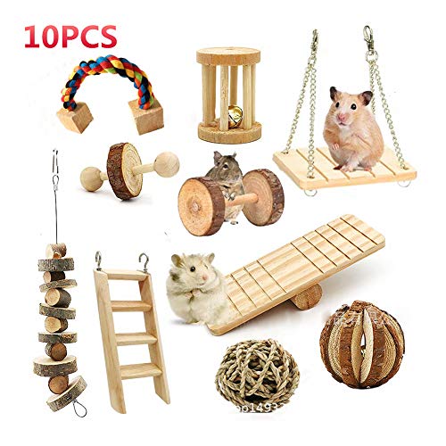 Elvaesther Brinquedos de mastigar para hamster, 10 peças de pinho de madeira natural para animais de