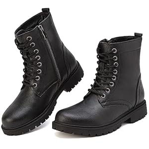 ziitop Womens Boots Lightweight Waterproof Combat Boots Ankle Boots For Women Causal Side Zipper Lace-up Low Heel Black Boots Non Slip Outdoor Walking Boots Ladies