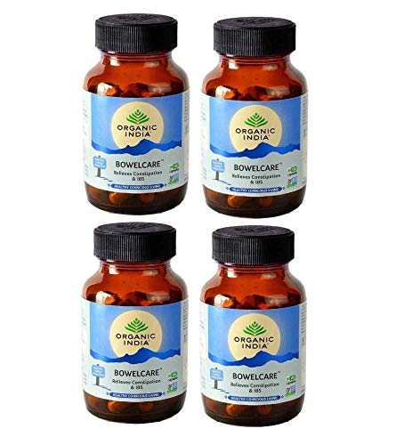 A TATA Product - Organic India Bowelcare - 60 Veg Capsules (Pack of 4), Helps Relieve Constipation, Hyperacidity & IBS, Clean & Lubricate Bowel, Normalizes Digestion & Elimination