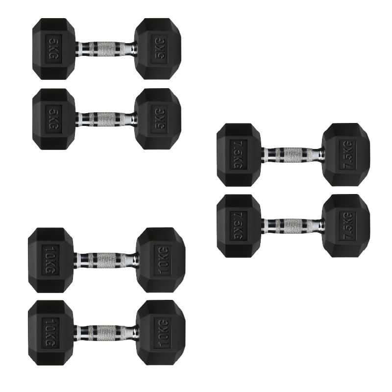 Hex Dumbbells Set with Rack or Without Rack, Weights Dumbbells Set for Home Gym, Premium Hexagon Strength Training Gym Equipment for Men & Women (Weights Only, 5+7.5+10 Kg Pair Set)