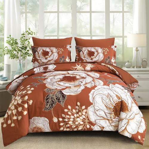Luxudecor Floral Comforter Set King 7-Piece Bed in a Bag
