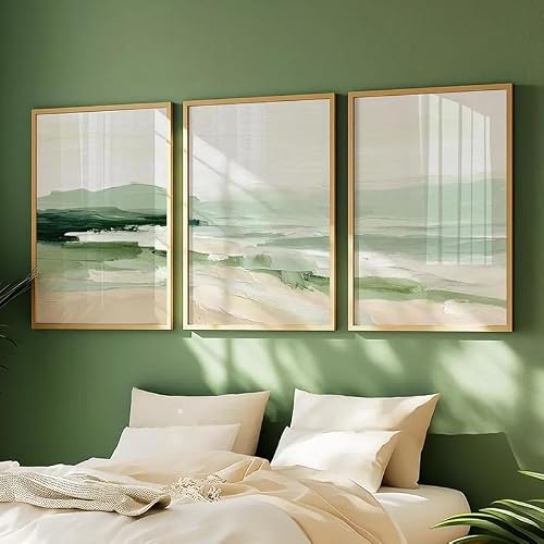 GOSRD Coastal Wave Posters Green Neutral Seascape Wall Art Canvas Paintings For Room Decor Home Decoration Living(50x70cm-3Pcs)