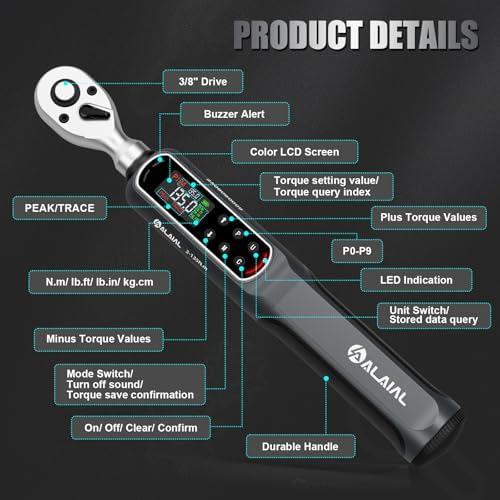 Bild 5 - Drehmomentschlüssel Digital 3/8 Zoll, 2-135Nm Digitaler Drehmomentschlüssel mit Vibrationen, LED-Anzeige, Summer, Elektronischer Knarren-Schlüssel für Reparatur von Auto, Motorrad, Fahrrad