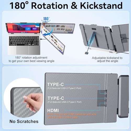 KEFEYA Laptop Screen Extender 2K, 2160x1440 QHD Laptop Monitor Extender Dual Screen, 14” Portable Monitor for Laptops 13-17" with USB-C/HDMI Port の商品画像 4