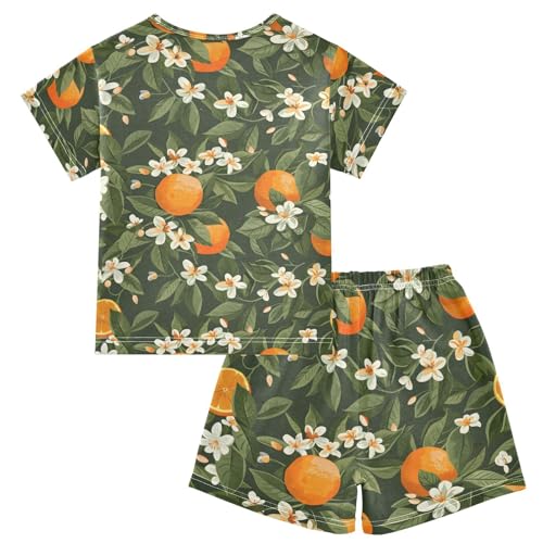 ALAZA Orange Flower Blossom Leaf Pajamas Short Sleeve 2 Piece Sleepwear Top and Bottom Pajama Set Unisex2