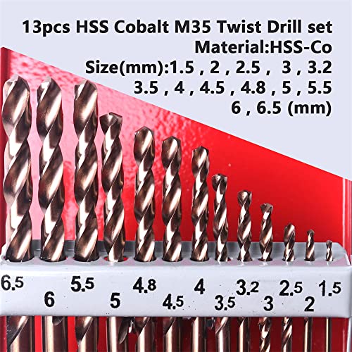 Gonnely M35 Cobalt Drill Bit Set, 13Pcs Twisted Drill Bits Set, 135 Degree Cutting - Image 2