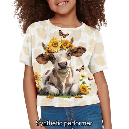Image of 4th of July Shirt for Girls 7-8 Years US Flag Crop Tops Kids Outfit Independent Day Graphic Tee-