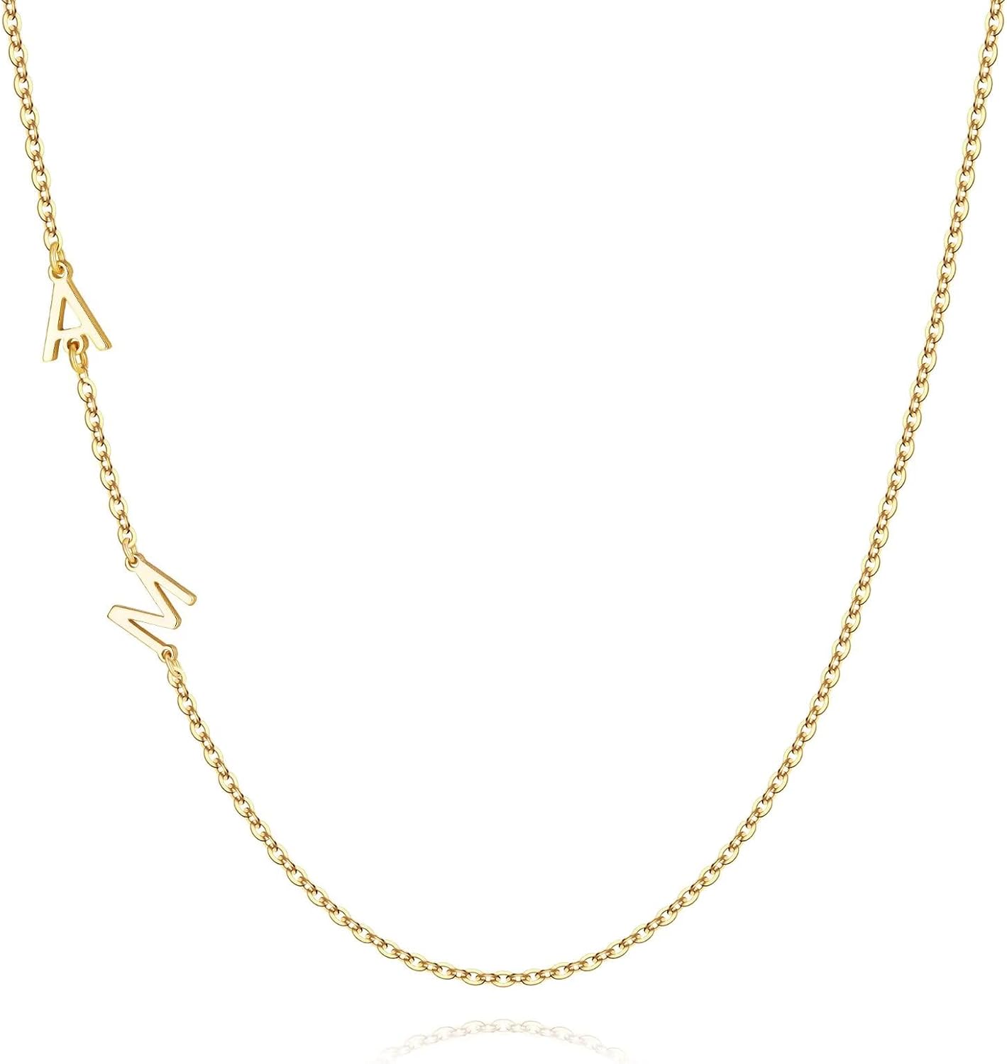 M MOOHAM Sideways Two Initial Necklaces for Women Girls Birthday Gifts